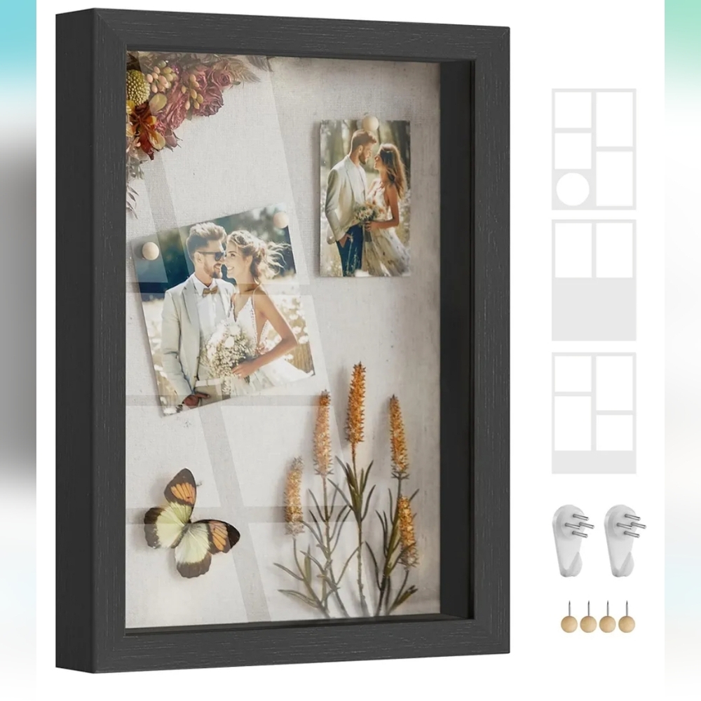 New in box black photo frame, deep, shadow box